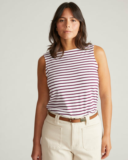 Universal Standard Noyack Breton Stripe Boatneck Tank - White/Gamay Stripe