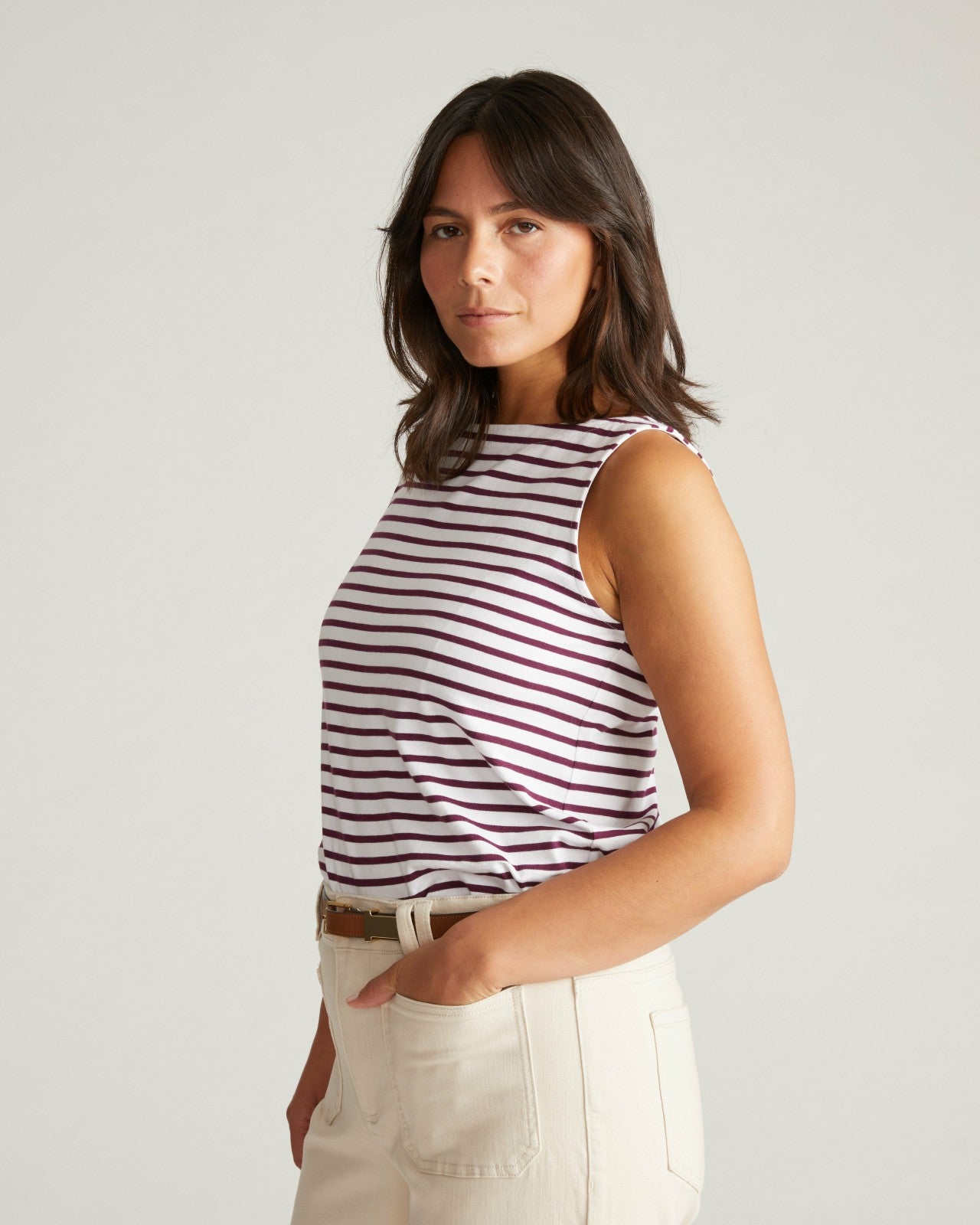 Universal Standard Noyack Breton Stripe Boatneck Tank - White/Gamay Stripe