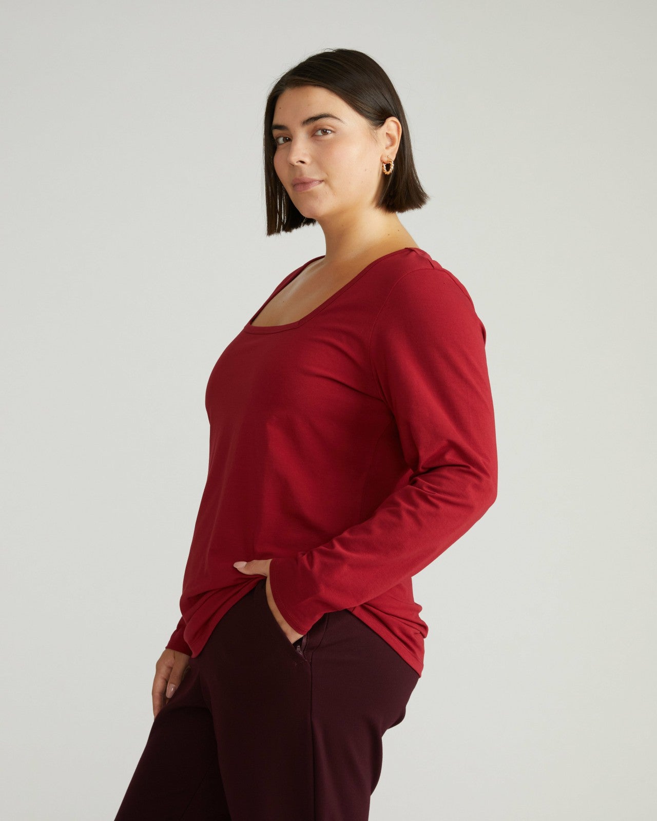 Universal Standard Long Sleeve Square Neck Tee - Garnet