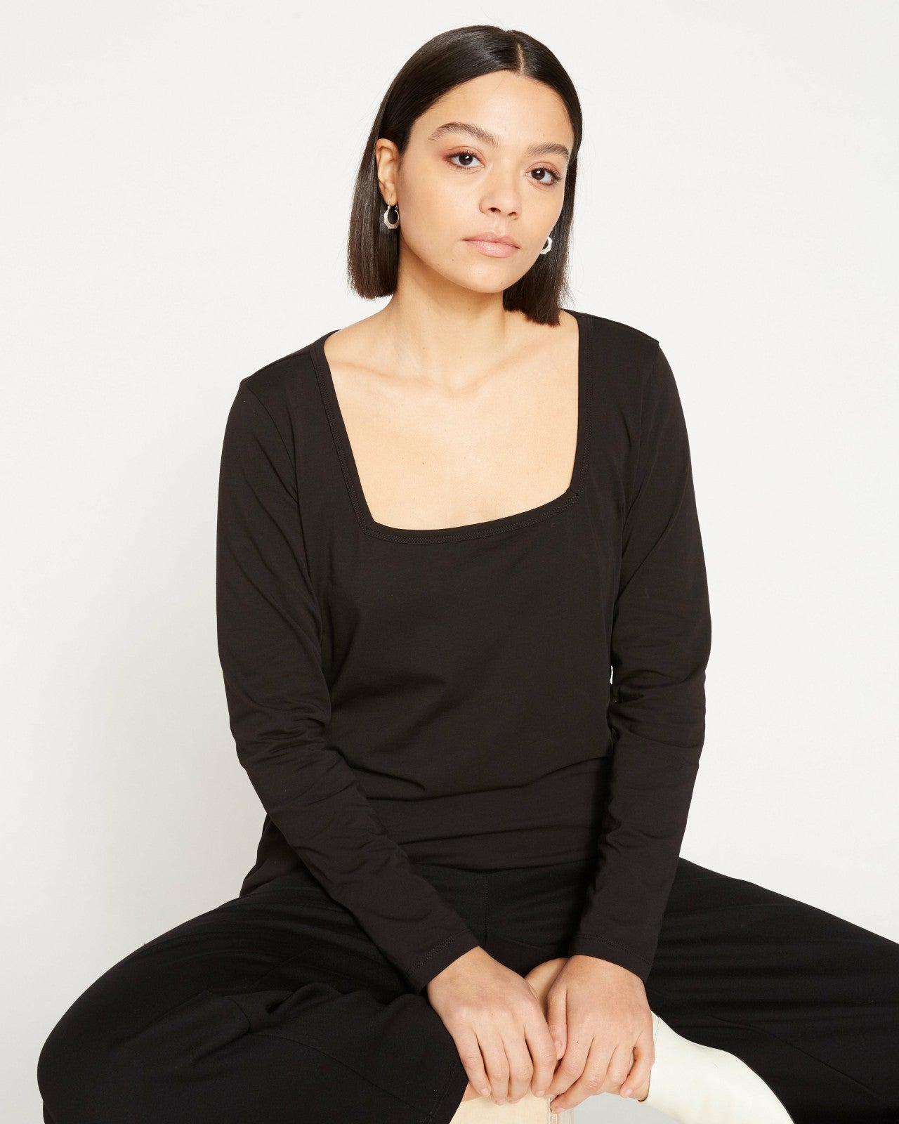 Universal Standard Long Sleeve Square Neck Tee - Black