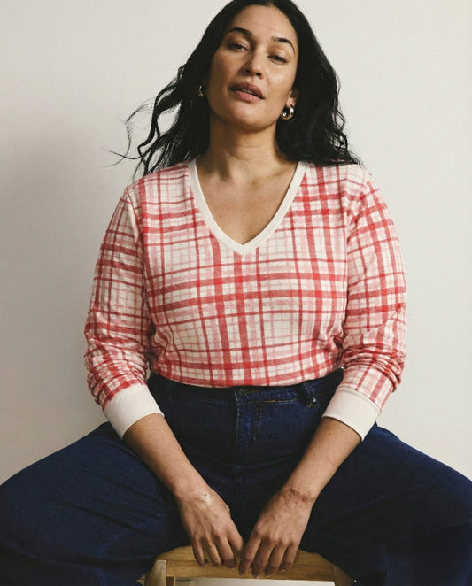 Universal Standard Long Sleeve V Rex - Red Plaid Print