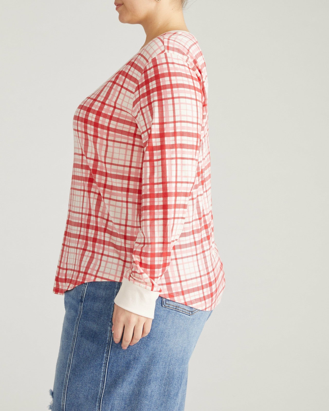Universal Standard Long Sleeve V Rex - Red Plaid Print