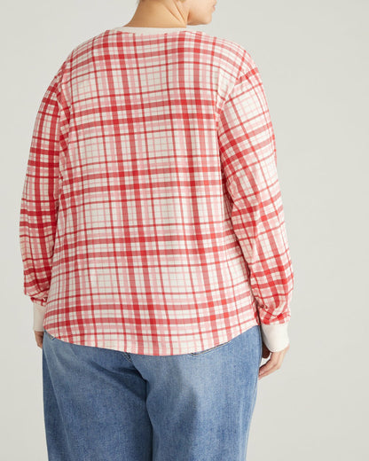 Universal Standard Long Sleeve V Rex - Red Plaid Print