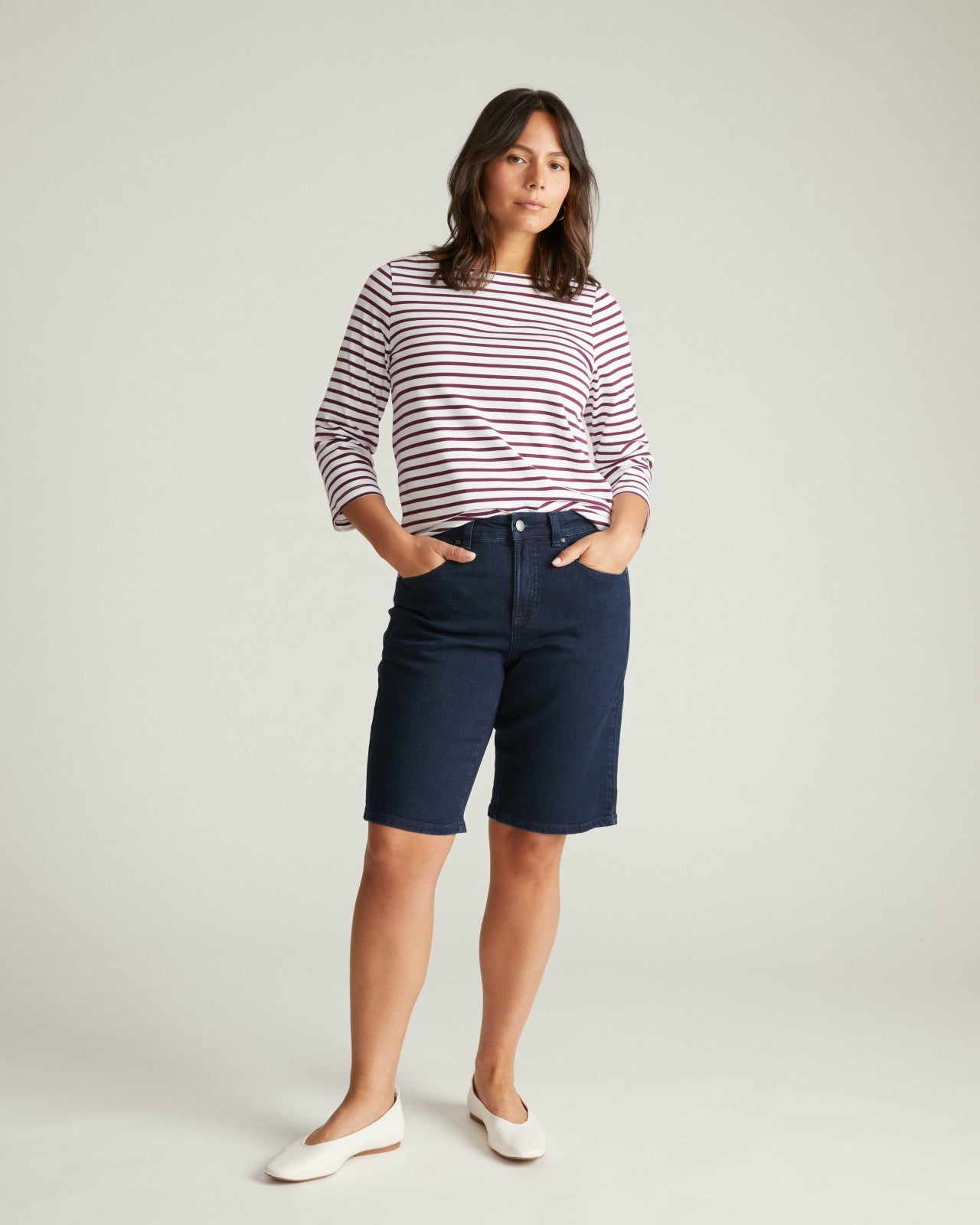 Universal Standard Belle Breton Stripe Jersey Tee - White/Gamay Stripe