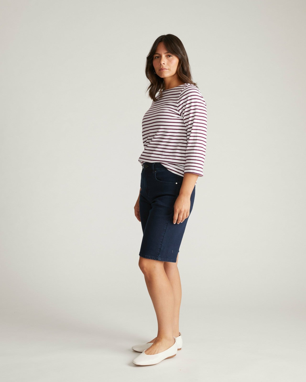 Universal Standard Belle Breton Stripe Jersey Tee - White/Gamay Stripe
