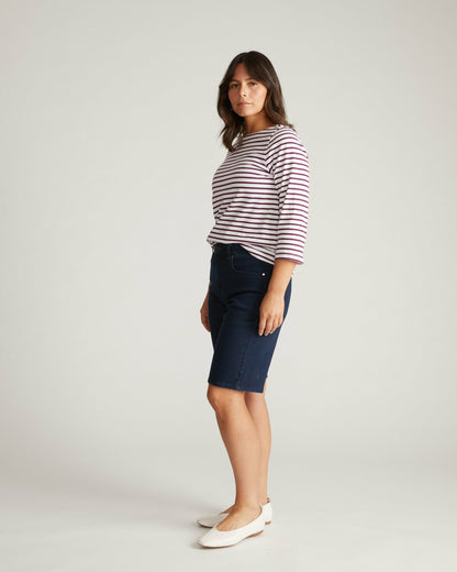 Universal Standard Belle Breton Stripe Jersey Tee - White/Gamay Stripe
