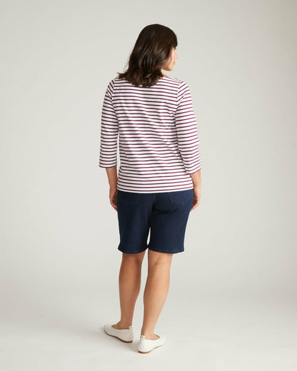 Universal Standard Belle Breton Stripe Jersey Tee - White/Gamay Stripe