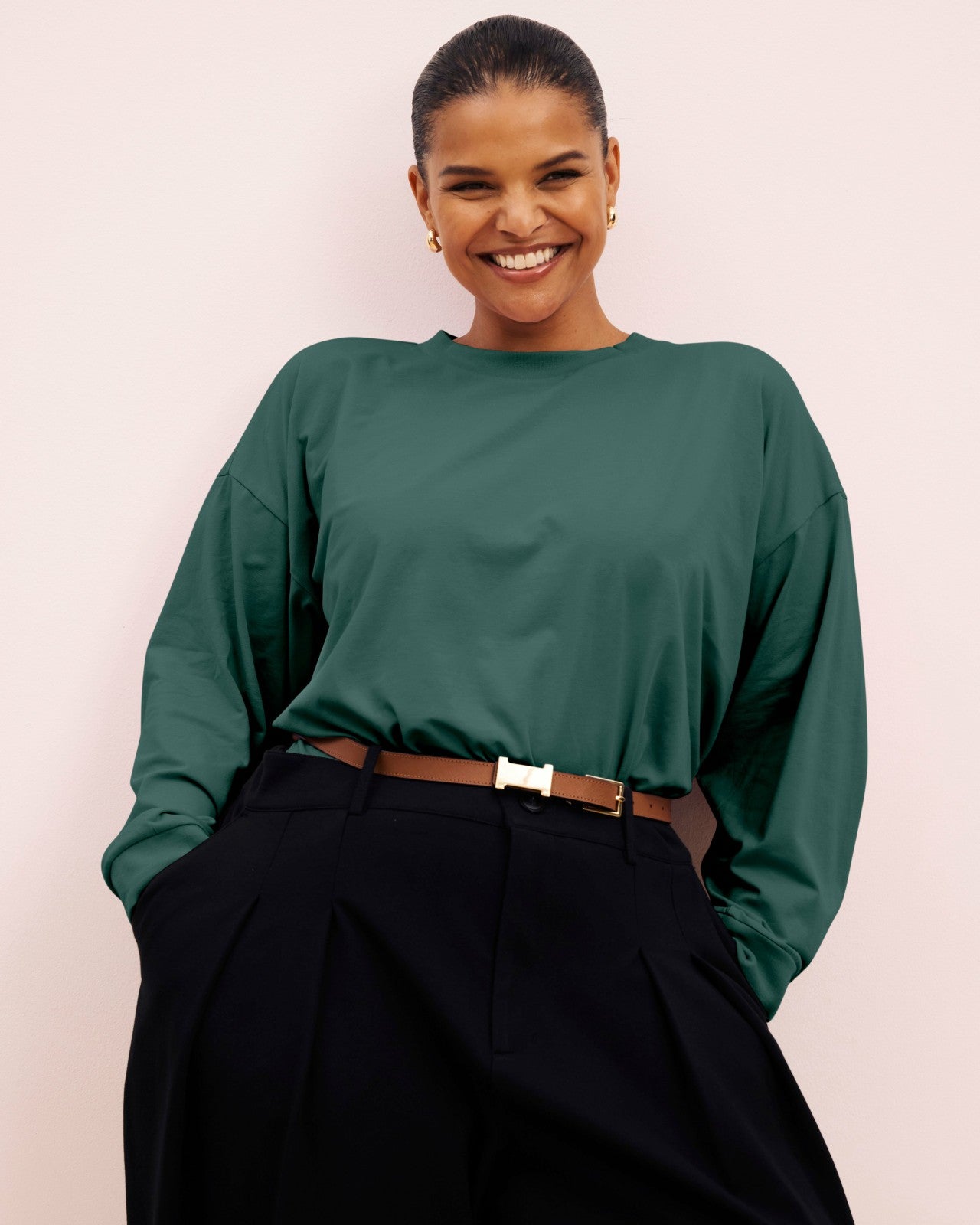 Universal Standard Long Sleeve Relaxed Tee - Forest Green