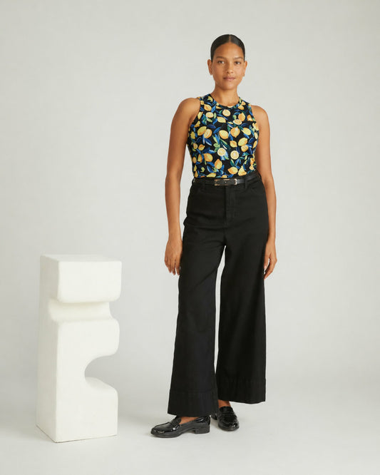 Universal Standard Cai High Neck Tank - Black Limoncello Print