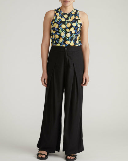 Universal Standard Cai High Neck Tank - Black Limoncello Print