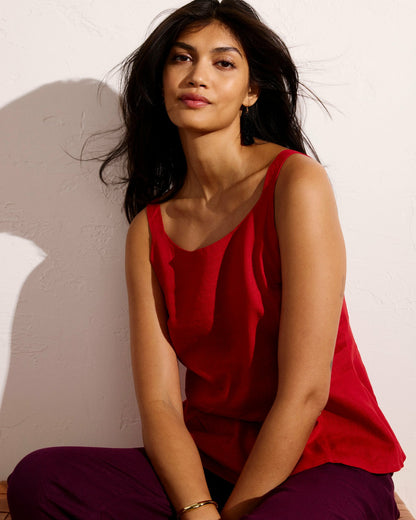 Universal Standard Kuki Sleeveless Linen Blend Top - Ruby Red