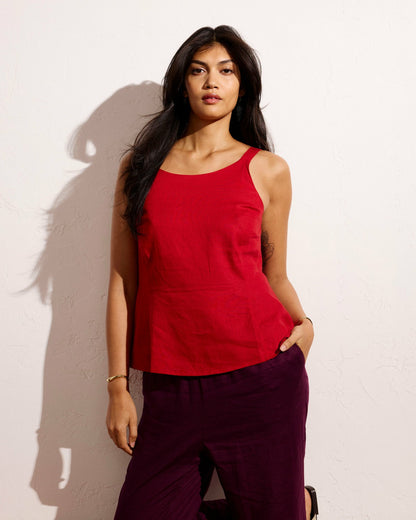 Universal Standard Kuki Sleeveless Linen Blend Top - Ruby Red