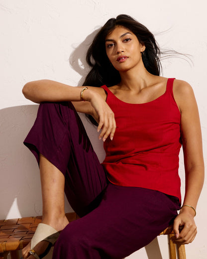 Universal Standard Kuki Sleeveless Linen Blend Top - Ruby Red