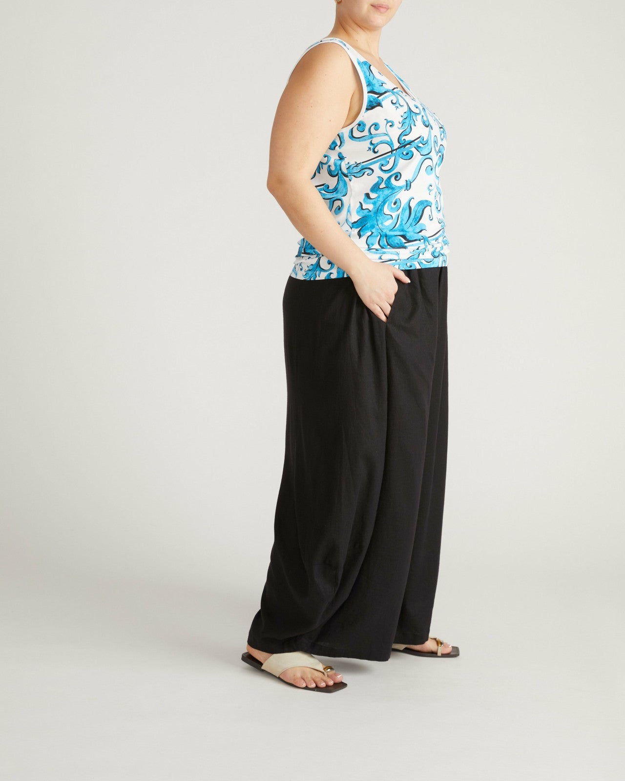 Universal Standard Double V Tank - Blue Majolica Print