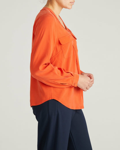 Universal Standard Cooling Stretch Cupro Button-Down Blouse - Orange Flame