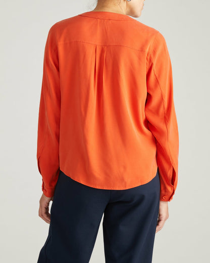 Universal Standard Cooling Stretch Cupro Button-Down Blouse - Orange Flame