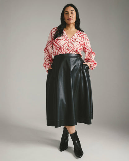 Universal Standard Cooling Stretch Cupro Button-Down Blouse - Red Plaid Print