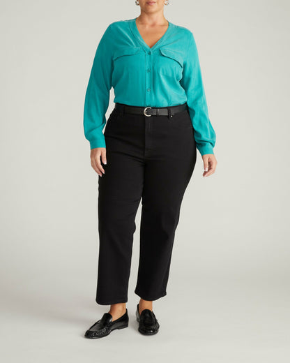 Universal Standard Cooling Stretch Cupro Button-Down Blouse - Green Tourmaline