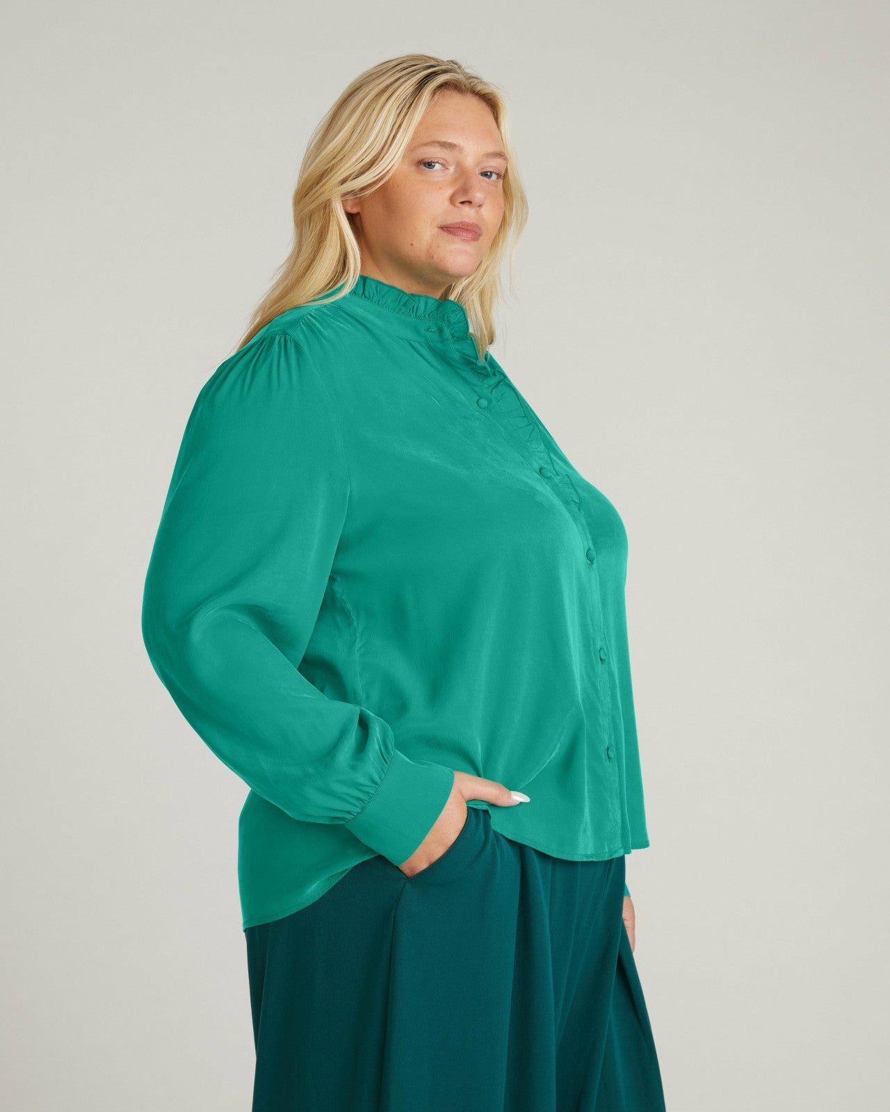 Universal Standard Endora Stretch Cupro Blouse - Green Tourmaline