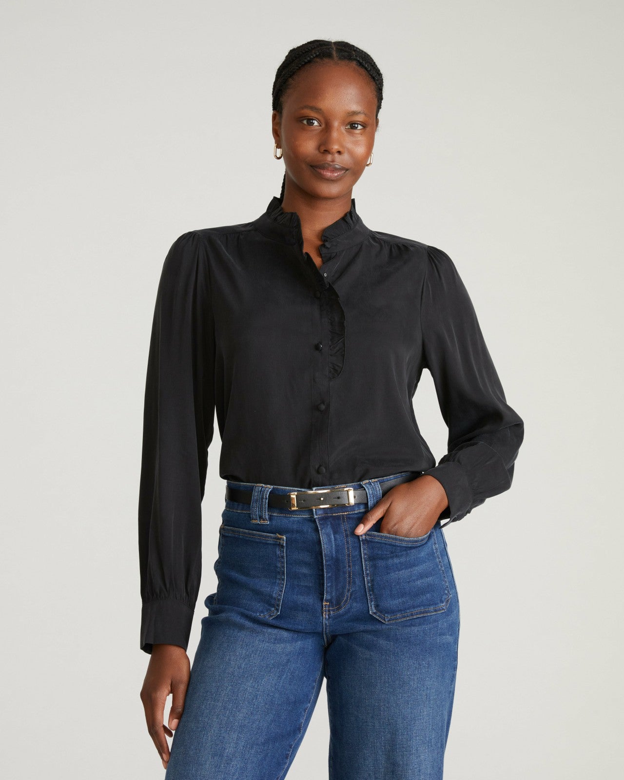Universal Standard Endora Stretch Cupro Blouse - Black
