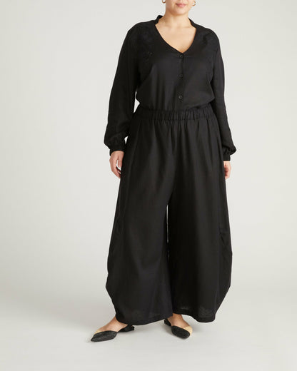 Universal Standard Frances Embroidered Linen Blend Blouse - Black