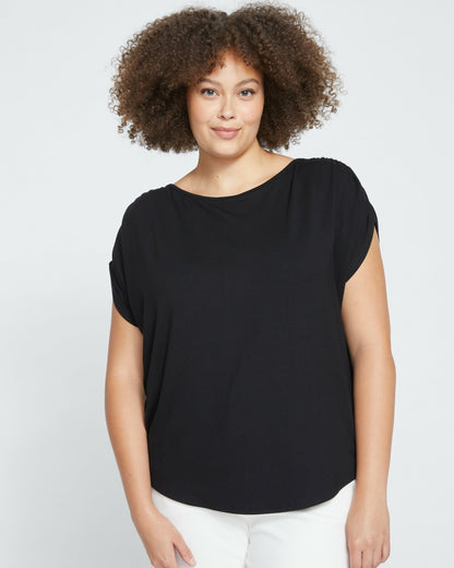 Universal Standard Helena Divine Jersey Gathered Tee - Black