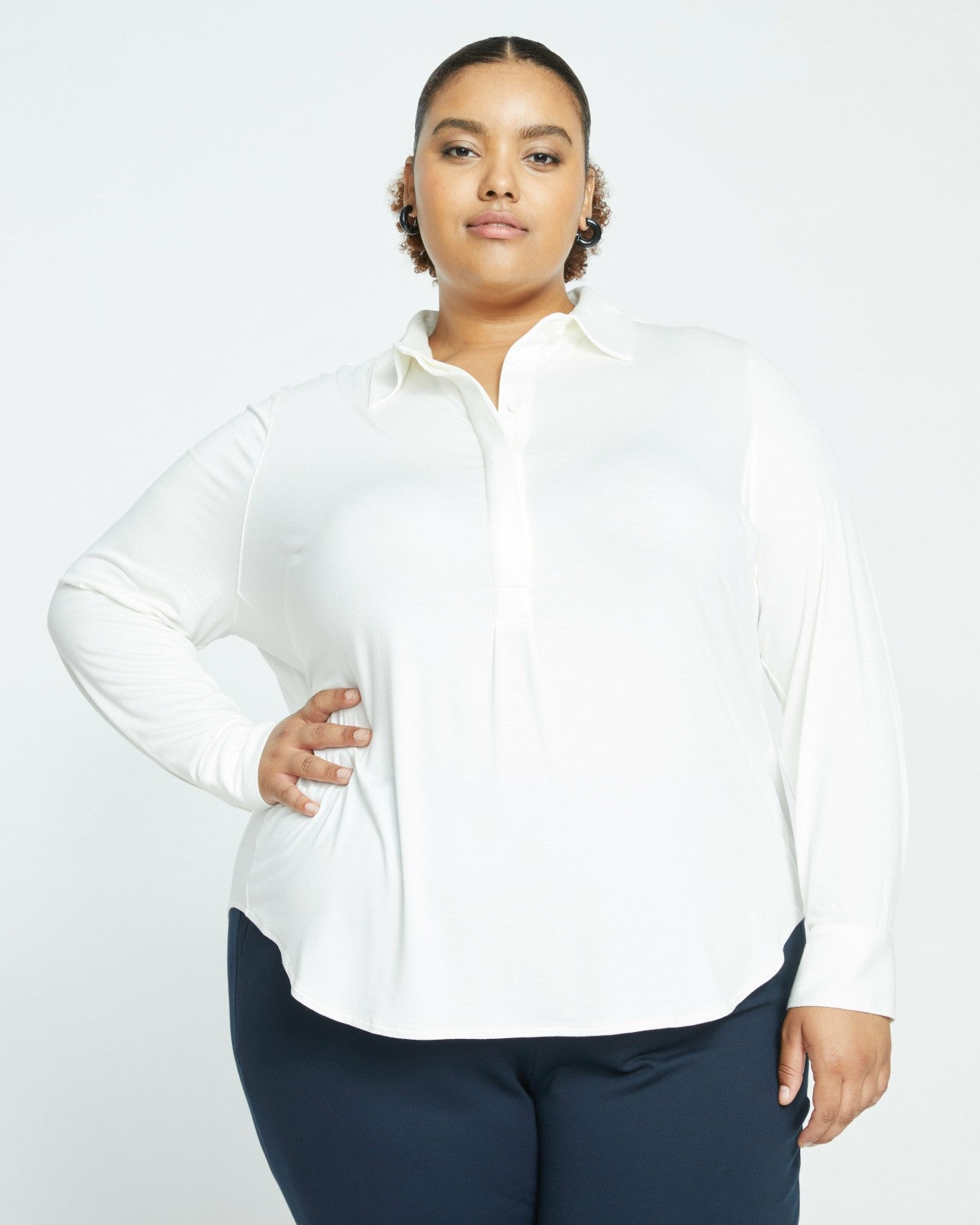 Universal Standard Elbe Popover Liquid Jersey Shirt Classic Fit - White