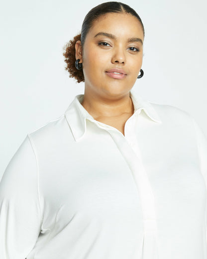 Universal Standard Elbe Popover Liquid Jersey Shirt Classic Fit - White