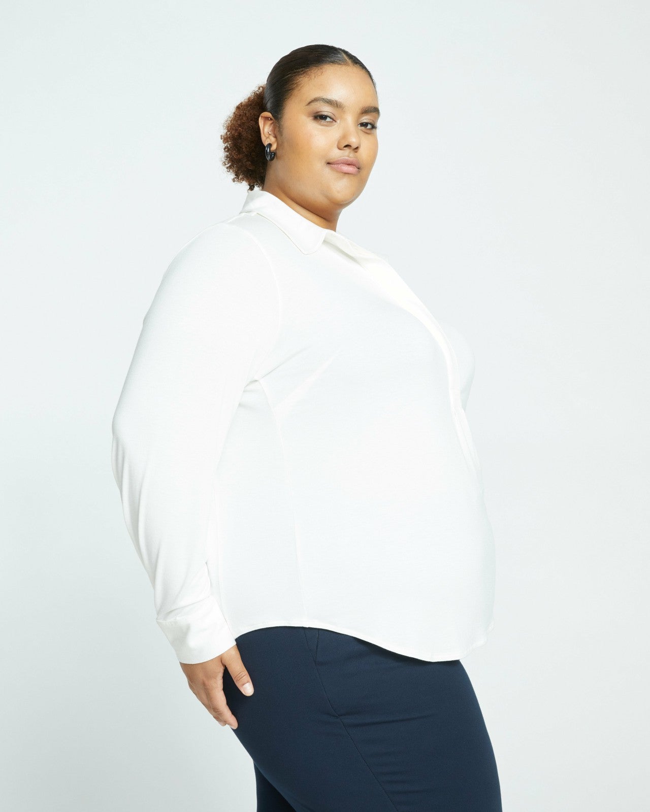 Universal Standard Elbe Popover Liquid Jersey Shirt Classic Fit - White