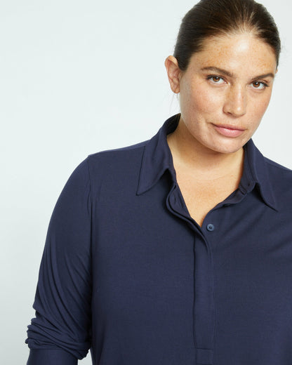 Universal Standard Elbe Popover Liquid Jersey Shirt Classic Fit - Midnight