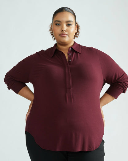 Universal Standard Elbe Popover Liquid Jersey Shirt Classic Fit - Black Cherry