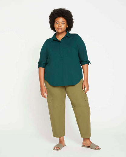 Universal Standard Elbe Popover Liquid Jersey Shirt Classic Fit - Forest Green