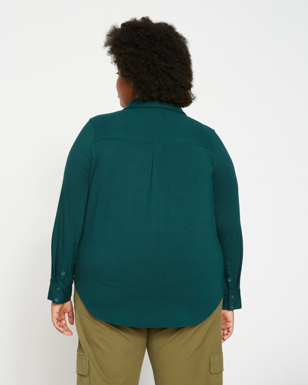Universal Standard Elbe Popover Liquid Jersey Shirt Classic Fit - Forest Green