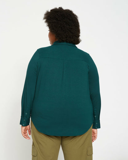 Universal Standard Elbe Popover Liquid Jersey Shirt Classic Fit - Forest Green