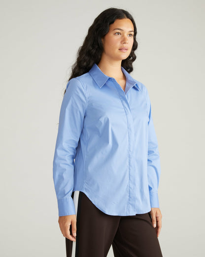 Universal Standard Elbe Stretch Poplin Shirt Classic Fit - Soft Blue