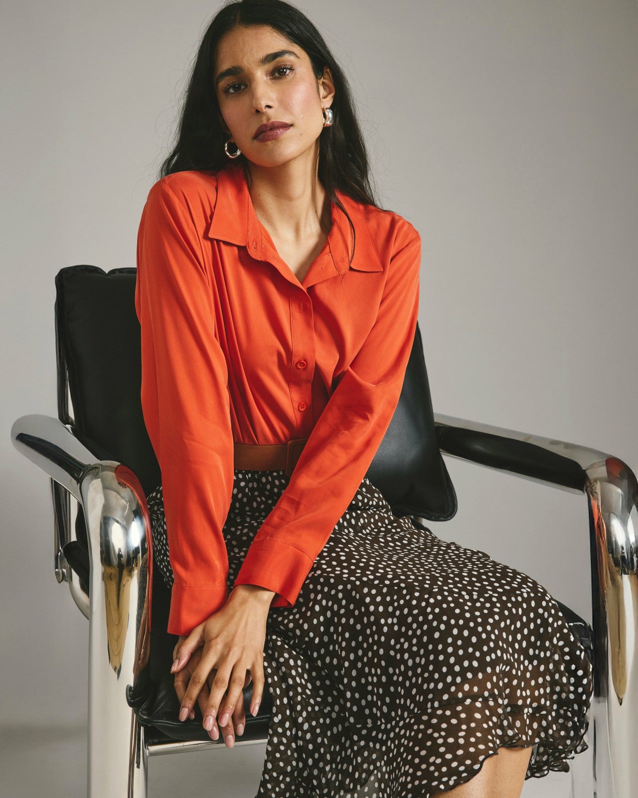 Universal Standard Cooling Stretch Cupro Artist Shirt - Orange Flame