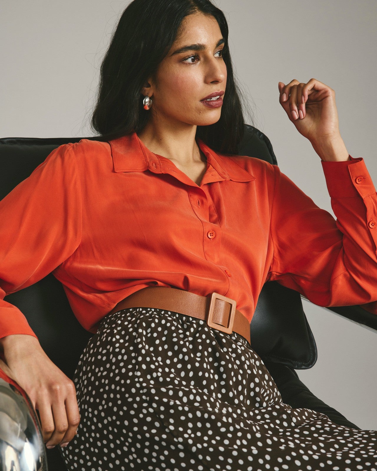 Universal Standard Cooling Stretch Cupro Artist Shirt - Orange Flame