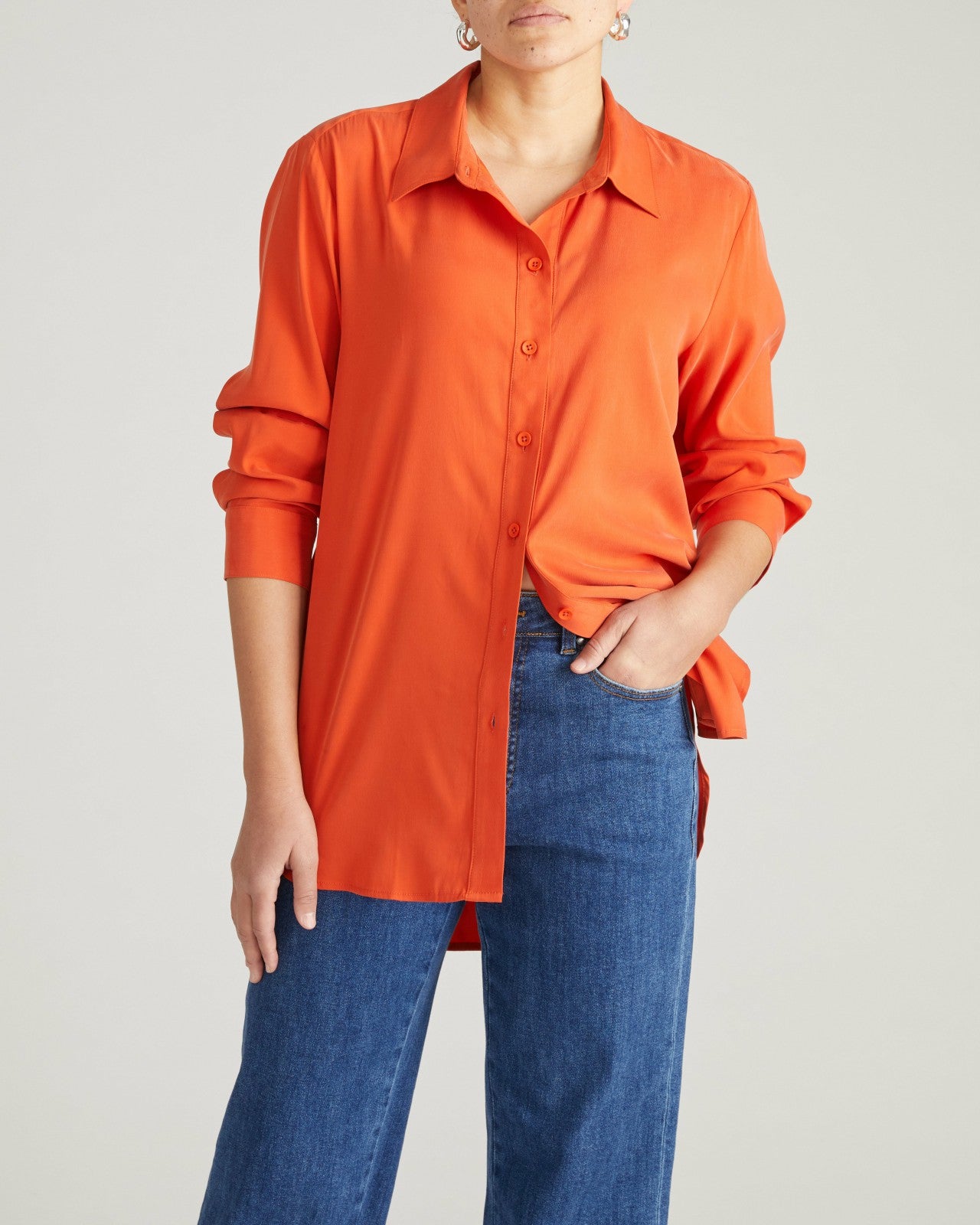 Universal Standard Cooling Stretch Cupro Artist Shirt - Orange Flame