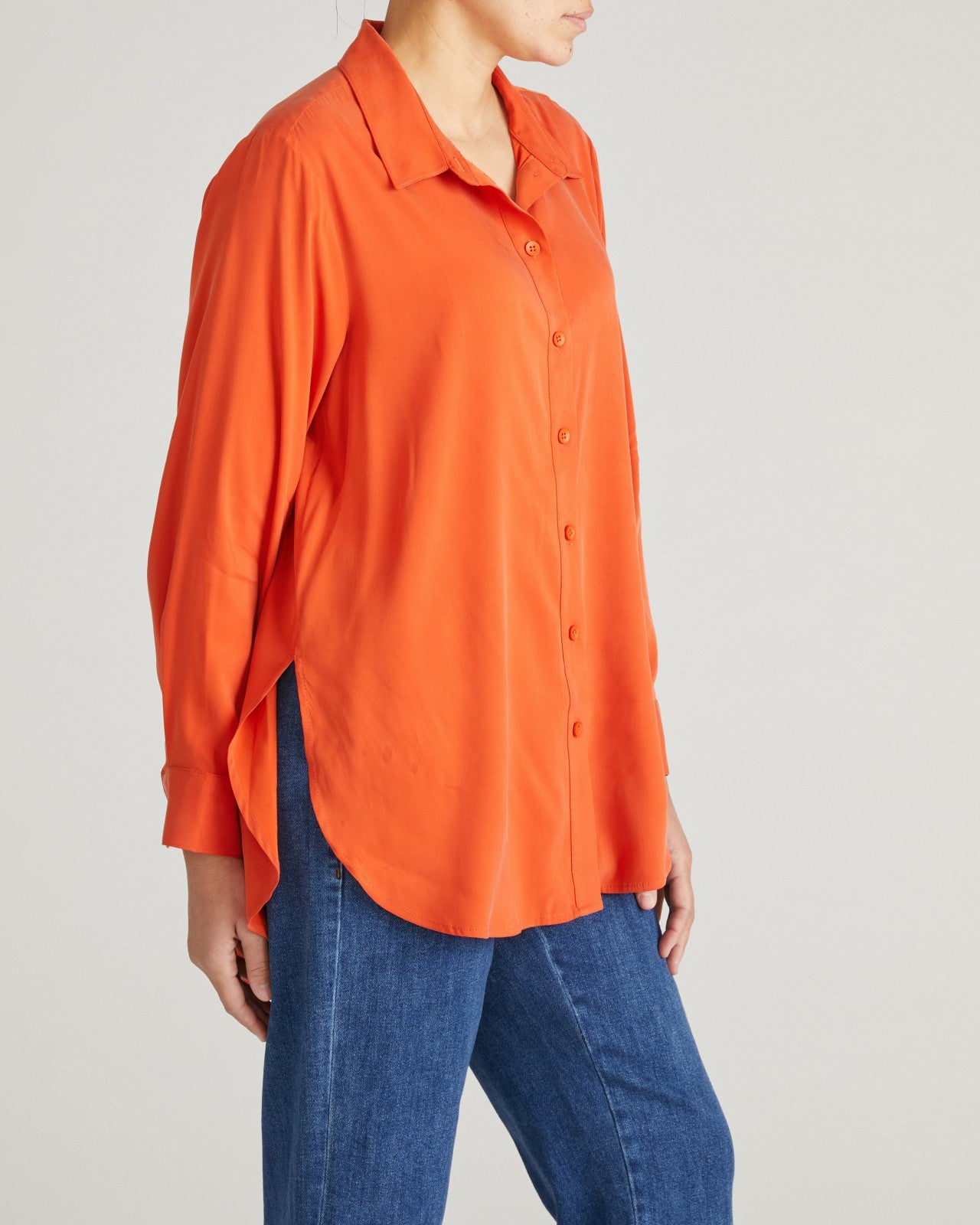 Universal Standard Cooling Stretch Cupro Artist Shirt - Orange Flame