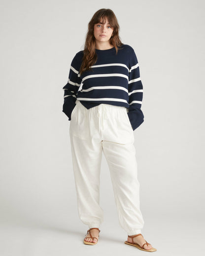 Universal Standard Bardot Wide Sleeve Cotton Sweater - Navy/White