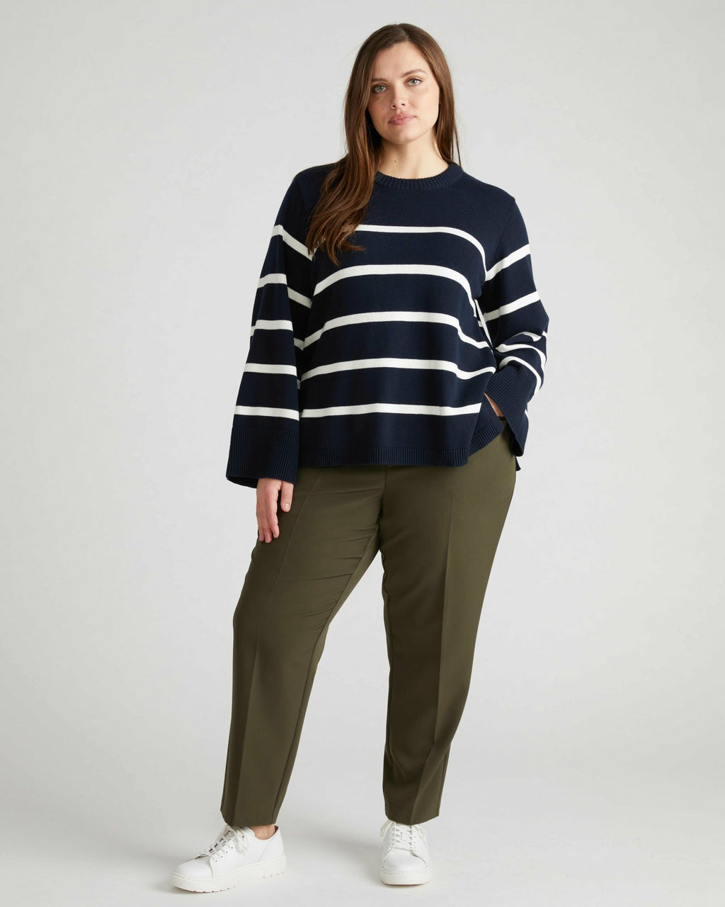 Universal Standard Bardot Wide Sleeve Cotton Sweater - Navy/White