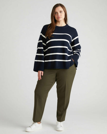 Universal Standard Bardot Wide Sleeve Cotton Sweater - Navy/White