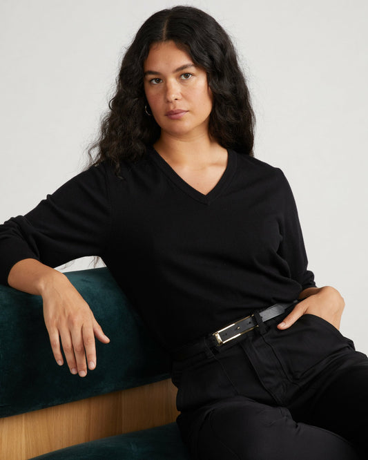 Universal Standard Savvy Fine Knit V Sweater - Black