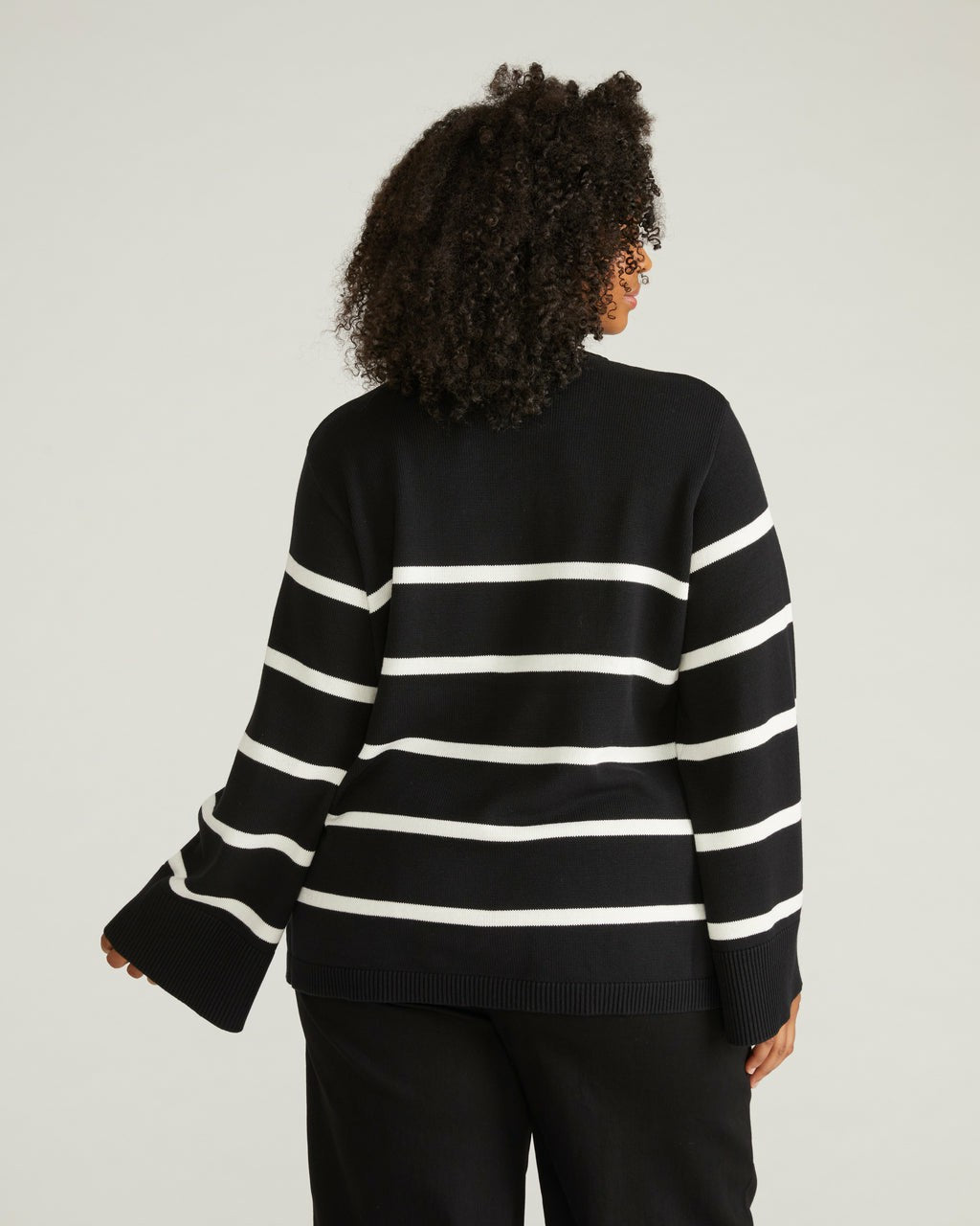 Universal Standard Bardot Wide Sleeve Cotton Sweater - Black/White