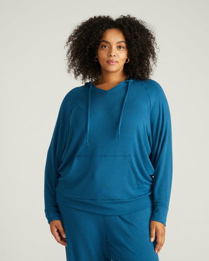 Universal Standard TravelKnit V Neck Hoodie - Blue Teal
