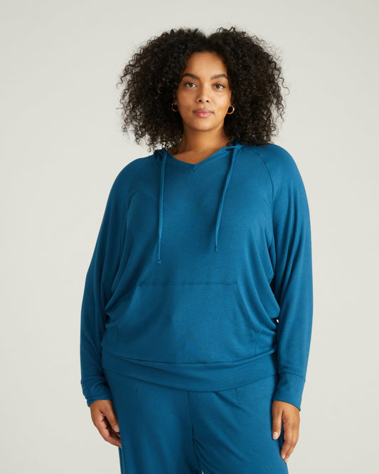 Universal Standard TravelKnit V Neck Hoodie - Blue Teal
