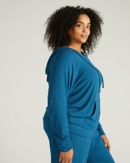 Universal Standard TravelKnit V Neck Hoodie - Blue Teal