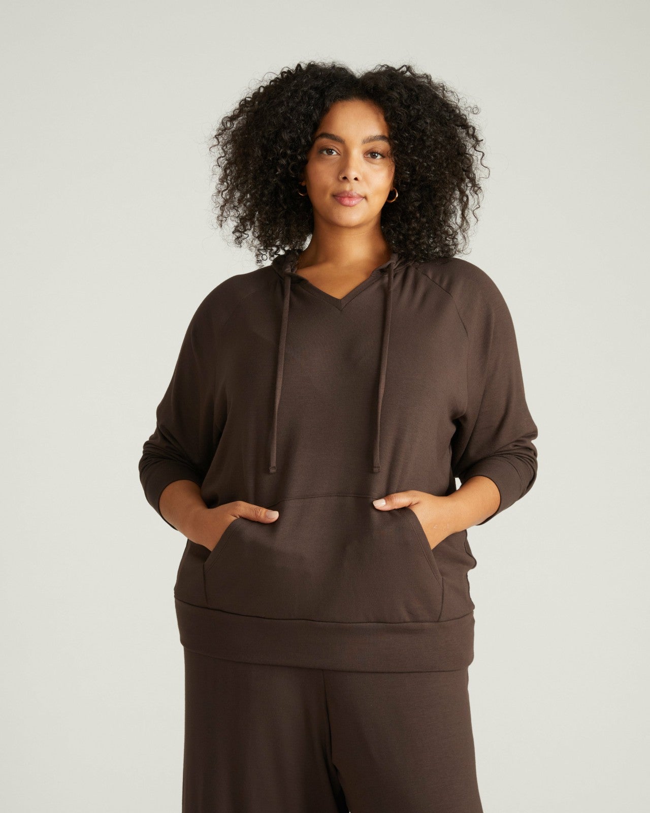 Universal Standard TravelKnit V Neck Hoodie - Espresso