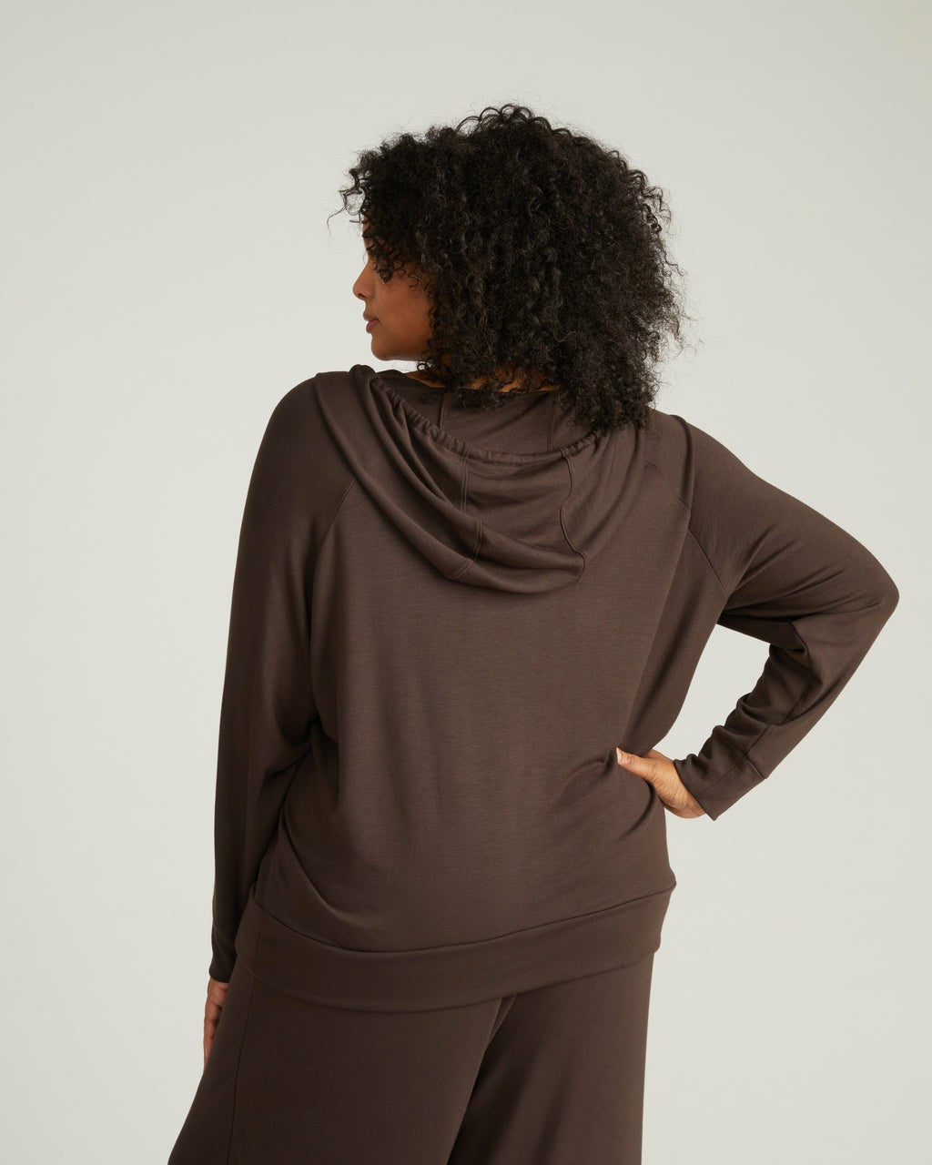 Universal Standard TravelKnit V Neck Hoodie - Espresso