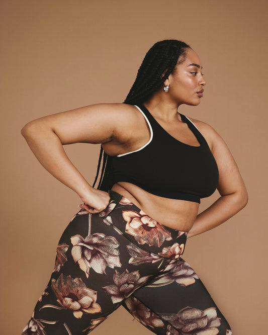 Universal Standard Next-to-Naked Racerback Sports Bra - Deep Brown/Dove Wing Trim